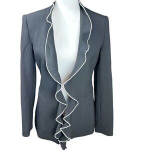 Zara Open Front Waterfall Ruffle Piping Trim Buisness Classy Elegant Blazer